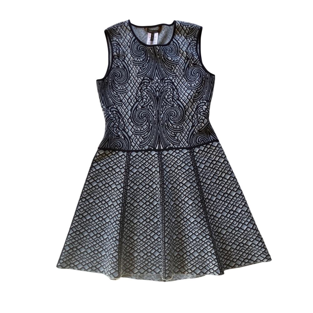 BCBGMAXAZRIA Anne Jacquard Knit Drop Waist Dress Size L Twee Preppy Pleat Skirt